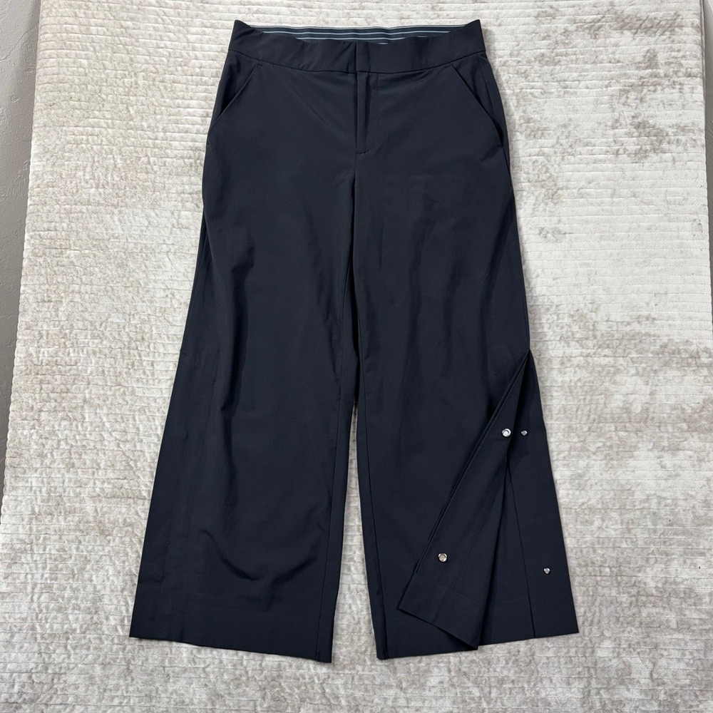 Athleta Black Wide Leg Snap Hem Travel‎ Commuter Pants Size 2